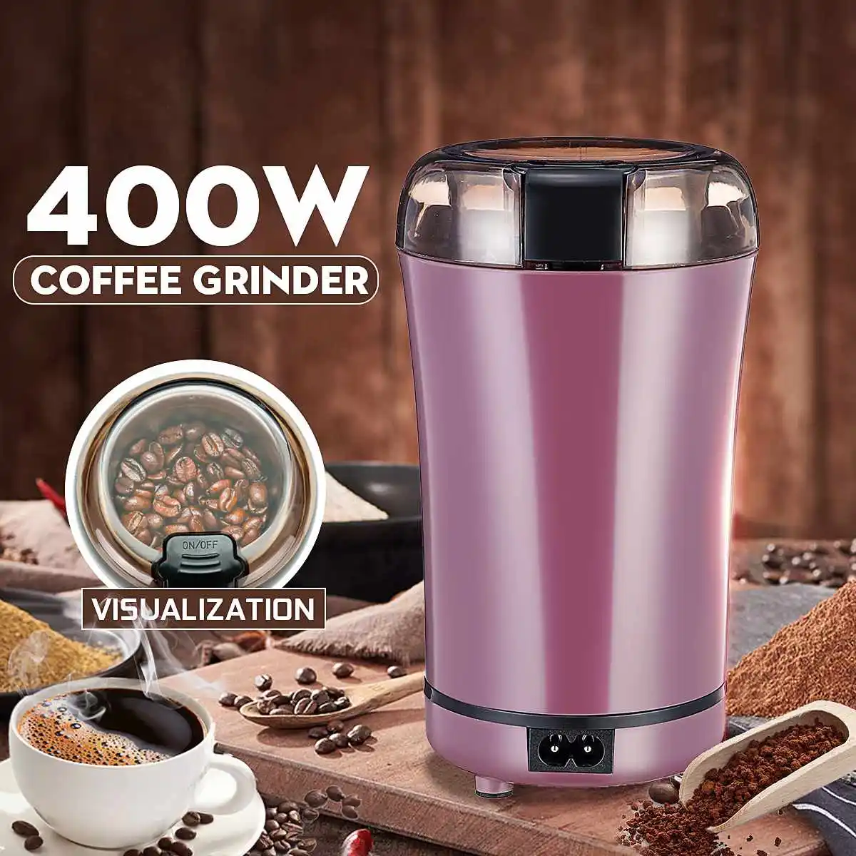 400W Elektrisk kaffemølle Espresso Mill Køkken Salt Peber Kværn Bønner, Krydderier, Nødder, Frø Og Slibning Krokus Maskine