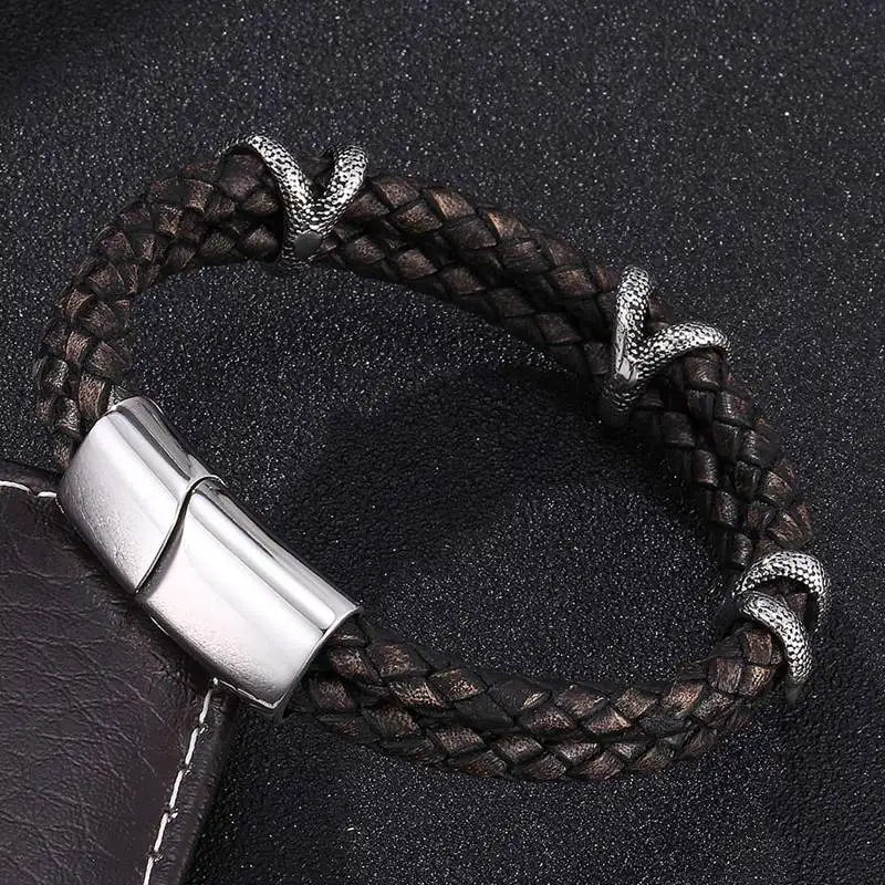 Fashion Armbånd til Mænd-Smykker i Ægte Læder Armbånd i Rustfrit Stål Paw Armbånd med Magnetisk Lås Mode Armbånd BB0249H