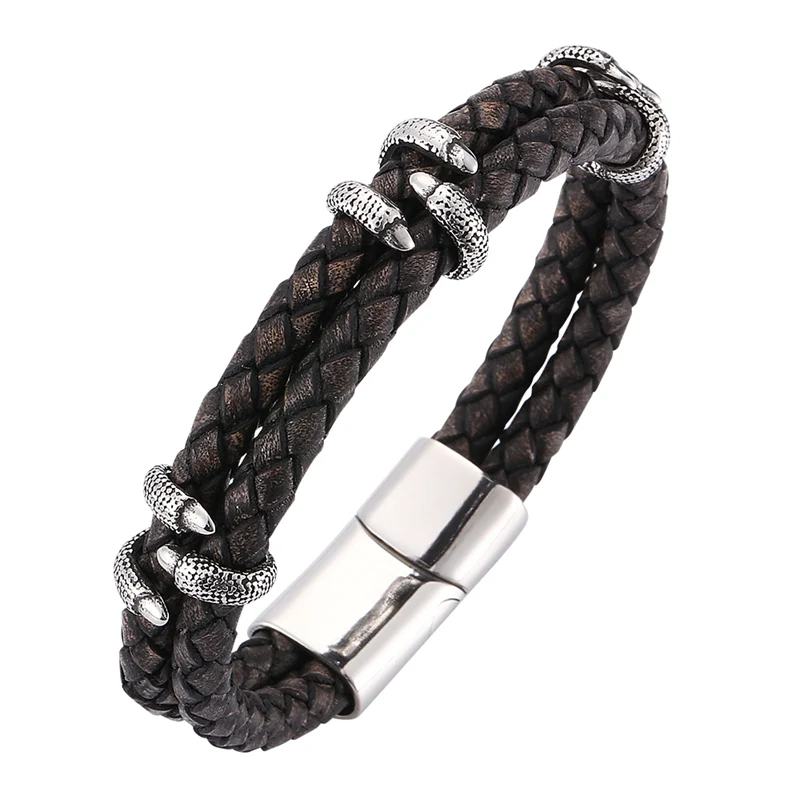 Fashion Armbånd til Mænd-Smykker i Ægte Læder Armbånd i Rustfrit Stål Paw Armbånd med Magnetisk Lås Mode Armbånd BB0249H