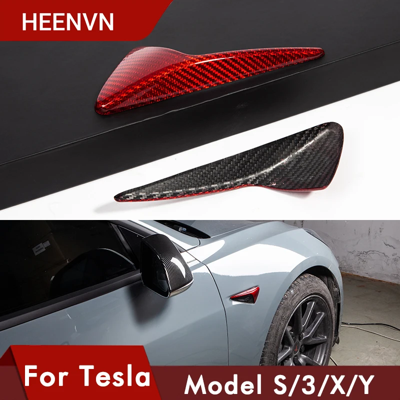 Heenvn Bil Krop Kamera Beskyttende Cover Til Tesla Model 3 S X Y Real Red Carbon Fiber Tilbehør 2020 Model3 Tre 2Pcs/Sæt
