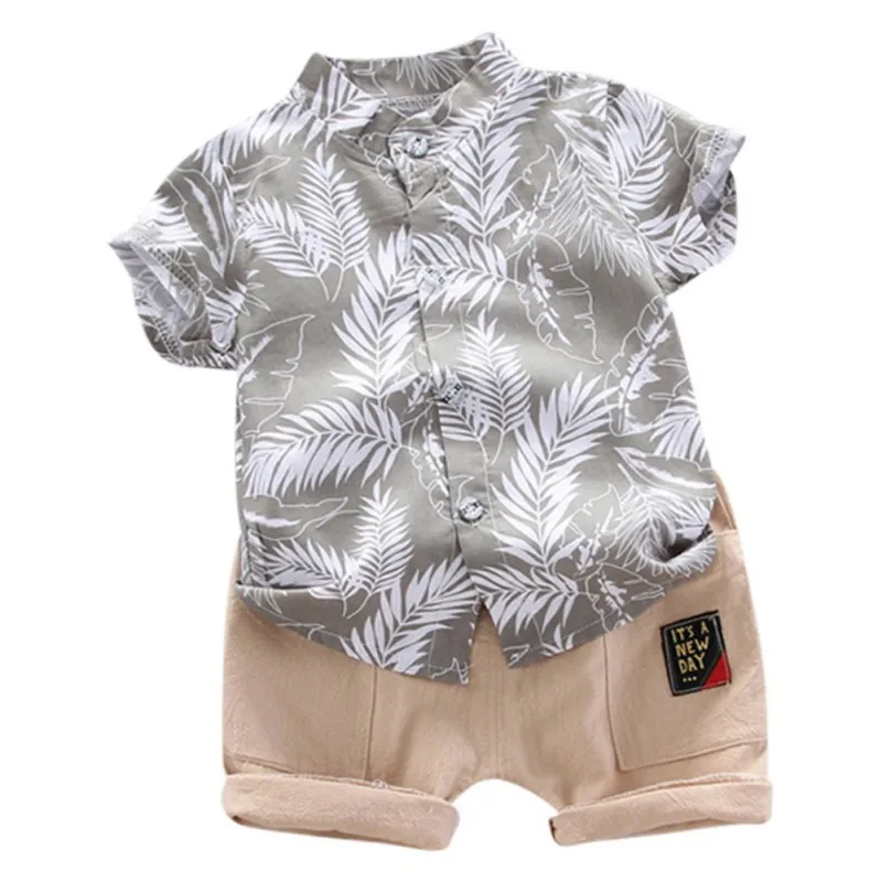 Sommer for Børn Baby Drenge Tøj Korte Ærmer Blade Mønster Print T-shirt, Bluse+Shorts i Afslappet Tøj, Sæt