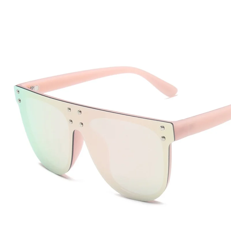 Nye Overstørrelse Nitte Spejl Solbriller Kvinder Mænd Uindfattede Skjold-Pladsen Nuancer Kvindelige solbriller Brand Designer Pink UV400 Oculos
