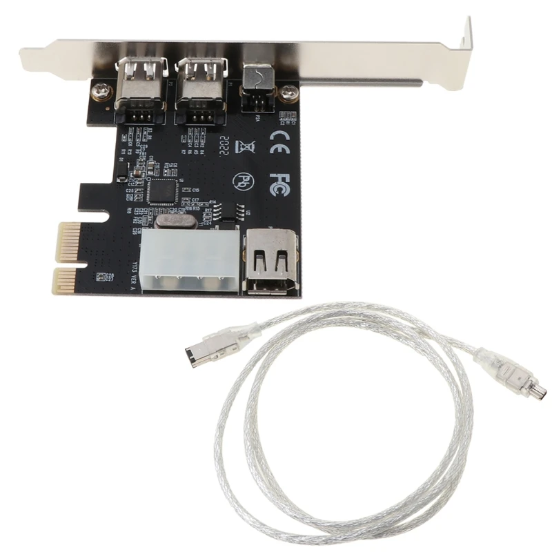 PCI-e 1X IEEE 1394A-4-Port(3+1) Firewire-Kort Adapter 6-4 Pin-Kabel Til Stationær PC
