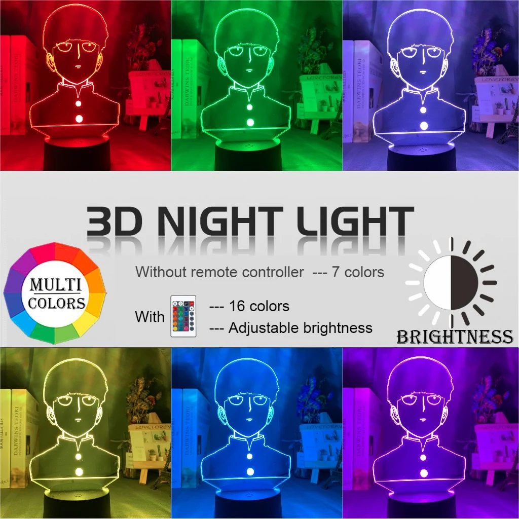 3d-Lampe Animationsfilm Mob Psyko 100 Shigeo Figur Nightlight for Børn Barnets Soveværelse Dekorative Atmosfære Farverige Bord Lampe Usb-Gave