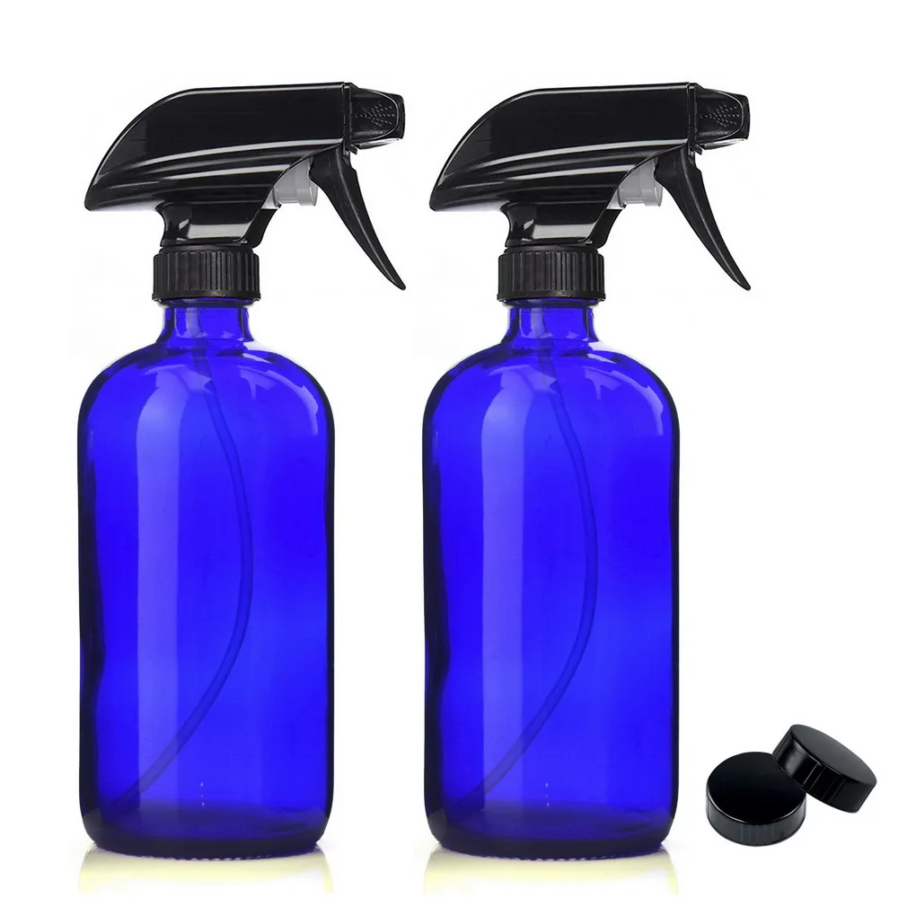2 X 16 Oz Store 500ml Kobolt Blå Glas Spray Flaske m/ Sort Udløse Sprøjte for Parfume, Æteriske Olier, Aromaterapi Sæbe