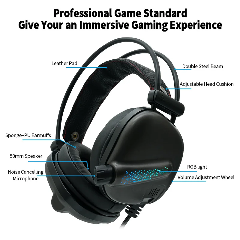 Gamer Headset 7.1-Kanal med Mikrofon Gaming Hovedtelefoner Surround Sound Hovedtelefoner Professionelle RGB Lys til PC PUBG