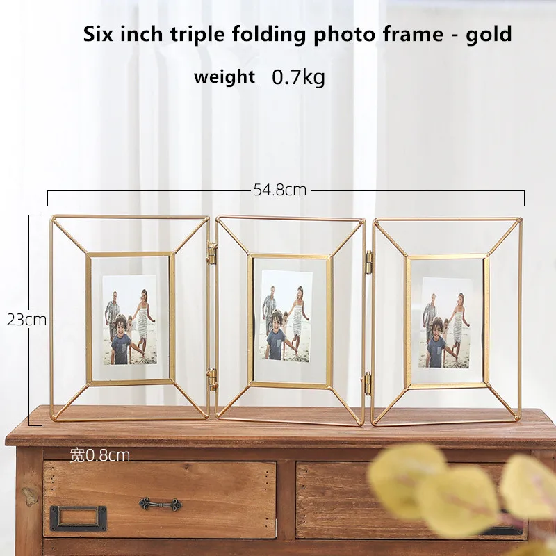 Nordisk Geometriske Metal og Glas fotorammer Kreative Desktop Sammenklappelig Roterbar Golden Strygejern Dekorative Billede Ornamenter 6/8Inches