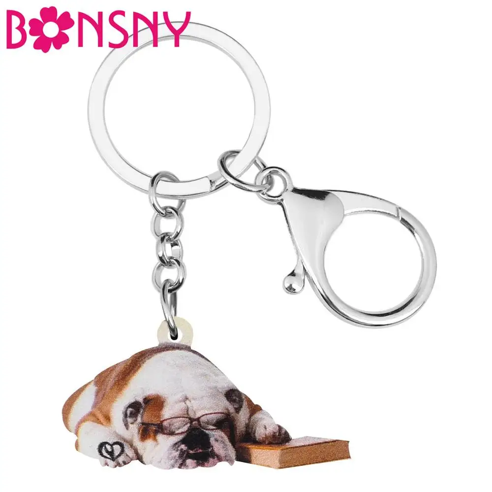 Bonsny Akryl Dejlige Franch Bulldog Hund Nøgleringe Og Armbånd Sød Selskabsdyr Nøglering Smykker Til Kvinder Teenager Børn Fødselsdagsgave