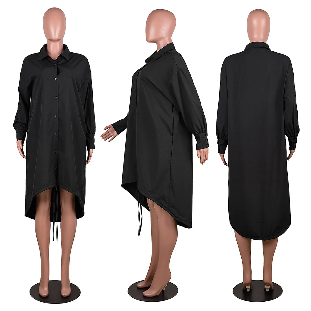 ANJAMANOR Knappen Op langærmet Shirt Kjole Falde Tøj til Kvinder 2020 Vestidos Plus Size Fashion, Afslappet Løs Kjoler D52-DC39