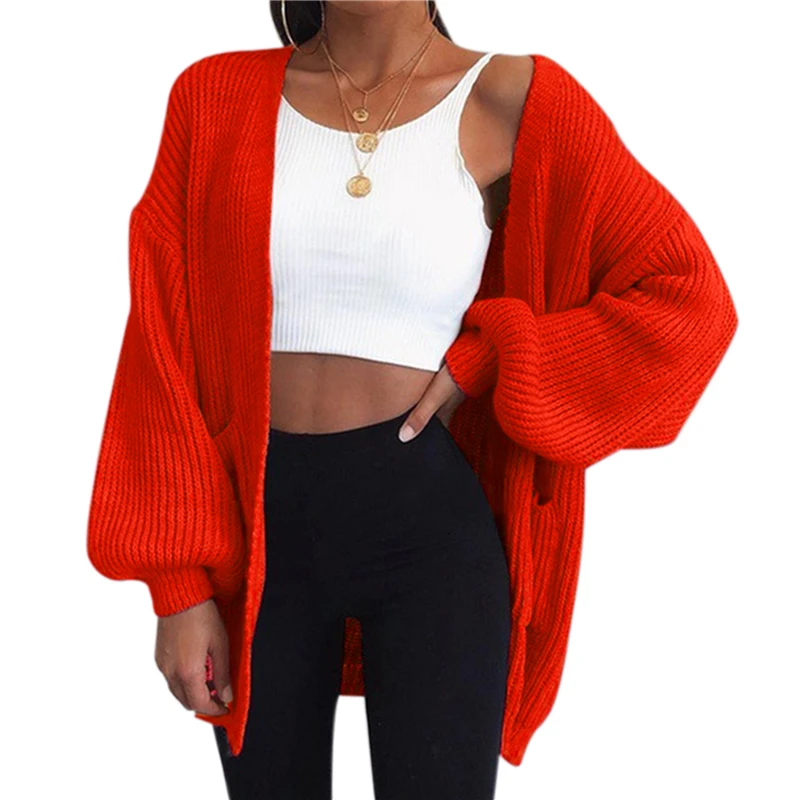 Løs Strikket Cardigan Sweater For Kvinder 2020 Ny Løs Åben Sy Ærme Efterår Og Vinter Frakke Fast Casual Jumper Plus Size Pels