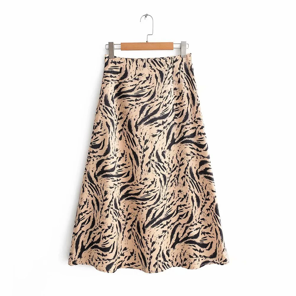 2019 Vintage Kvinder Tiger Print Lange Nederdele Forår, Efterår Mode dyreprint Lang Flare Nederdel Streetwear faldas mujer moda