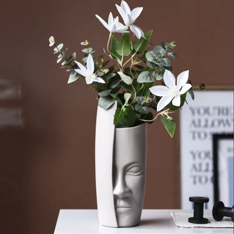Nordisk Ansigt Vase Sort og Hvid Keramik Vaser Kunstige Blomster Vase Kreative Mennesker Står over for Store Hoved Vase Pot