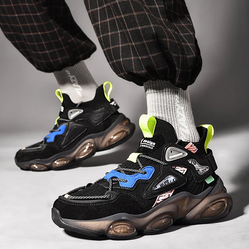 Mænds læder, non-slip casual dæmpning farve matchende sneakers Shoes De Mujer Hombre Plus Size Zapatillas basketball sko