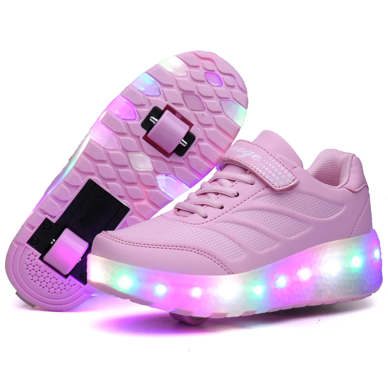 To Hjul Lysende Sneakers Blå Pink Led Lys Roller Skate Sko til Børn Led Sko Drenge Piger Sko Lys Op Unisex
