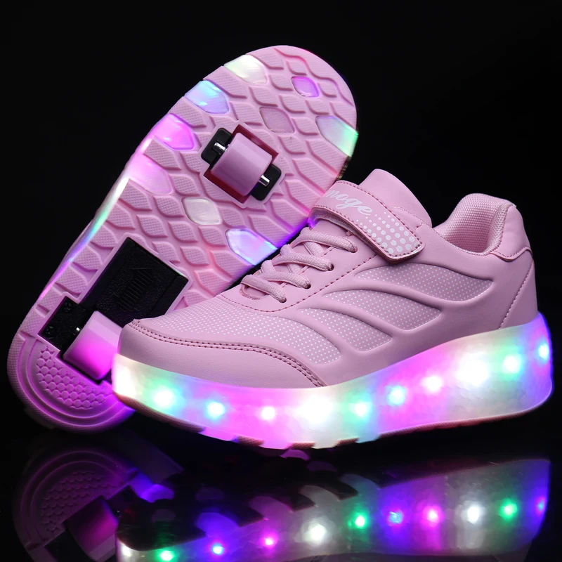 To Hjul Lysende Sneakers Blå Pink Led Lys Roller Skate Sko til Børn Led Sko Drenge Piger Sko Lys Op Unisex