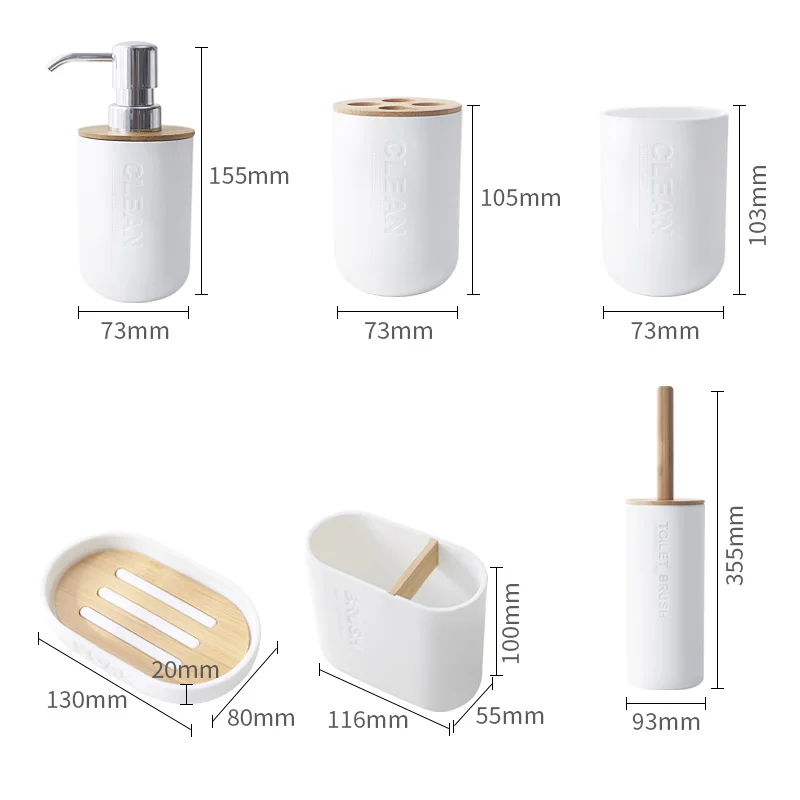 Bambus Badeværelse Tandpasta Indehaveren Gurgle Cup 6stk tandbørsteholder Vask Set Emulsion Dispenser Beholderen Badeværelse Tilbehør