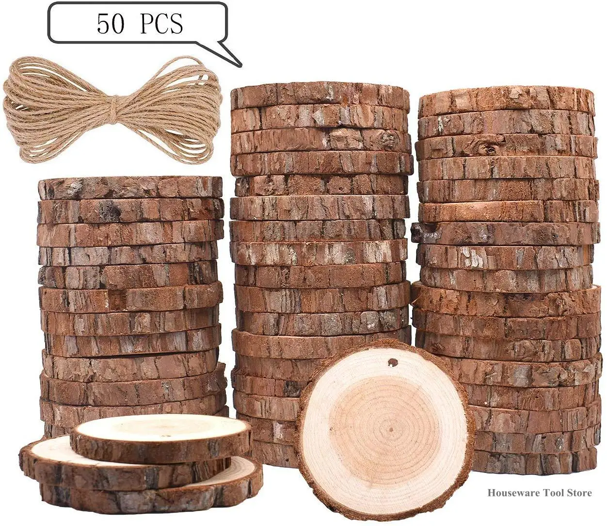50stk Naturlige Runde Træ Skiver Cirkel Træ, Bark Log 2-9cm Træ-Kredse for DIY Håndværk Bryllup Dekorationer, julepynt