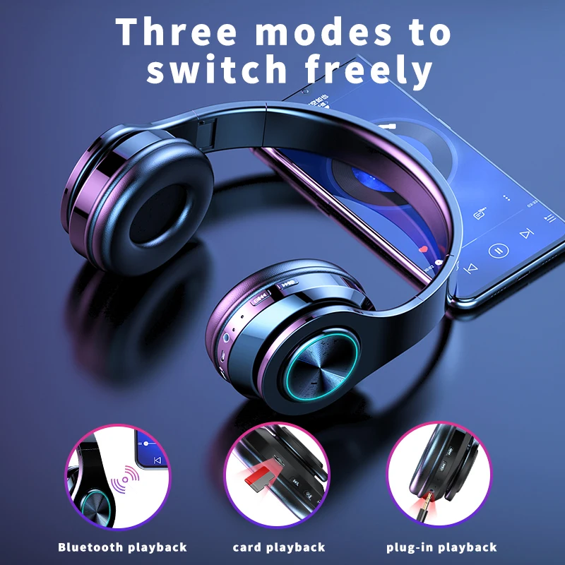 HIFI Trådløse Bluetooth hovedtelefoner tung bas Farve standbylys Støtte TF kort kabel tilslutning af hovedtelefoner til apple xiaomi