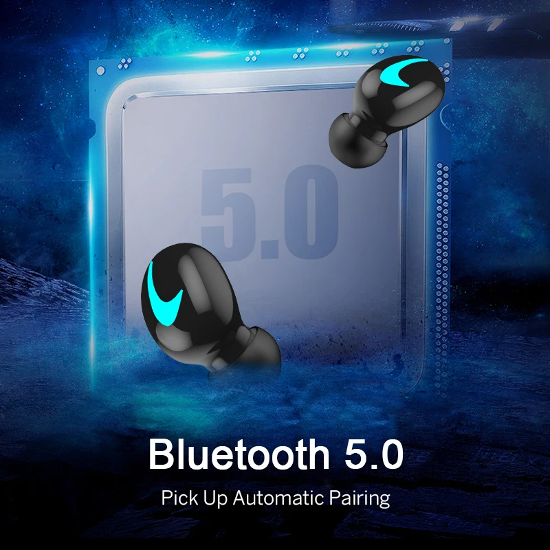 M&J TWS 5.0 Bluetooth-hovedtelefon 3D stereo trådløse hovedtelefoner med mikrofon IPX5 Vandtæt Headset og power bank oplader box