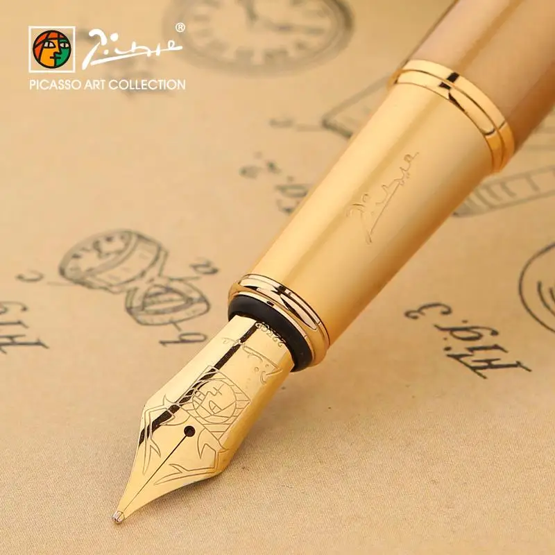 Picasso Guld fuld metal krop Iraurita fountain pen 0.38/0.5 mm blæk penne dolma kalem mark can Papirvarer luksus at underskrive penne 1039