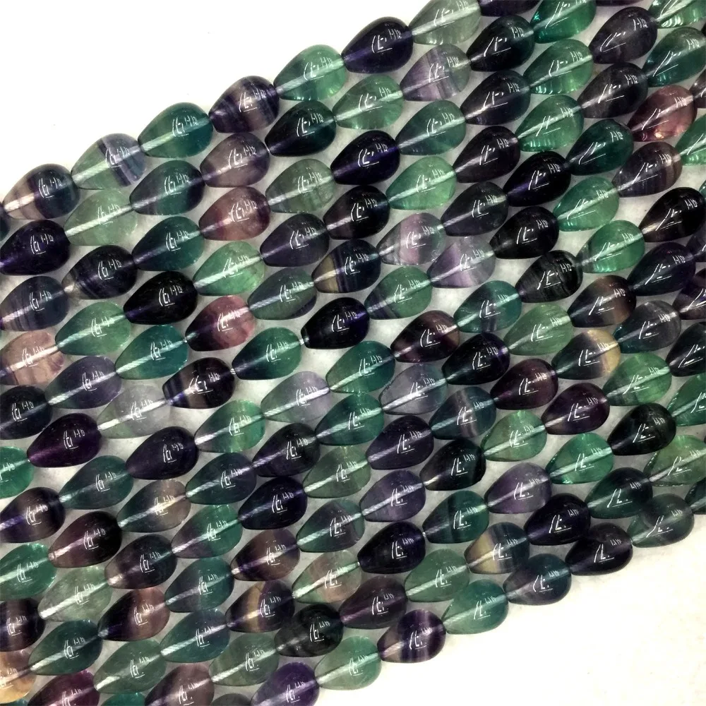 Ægte Naturlig Rainbow Lilla Grøn Fluorit Semi-ædle sten Halskæde Teardrop Armbånd Perler 15