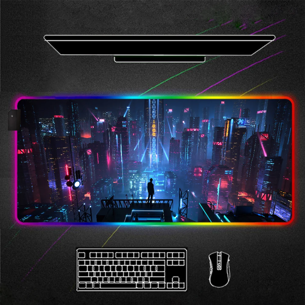 By night view RGB musemåtte Sort Neon lys Gamer Tilbehør LED Musemåtte Store PC-Skrivebord Spille Måtten med Baggrundsbelyst gaming skrivebord