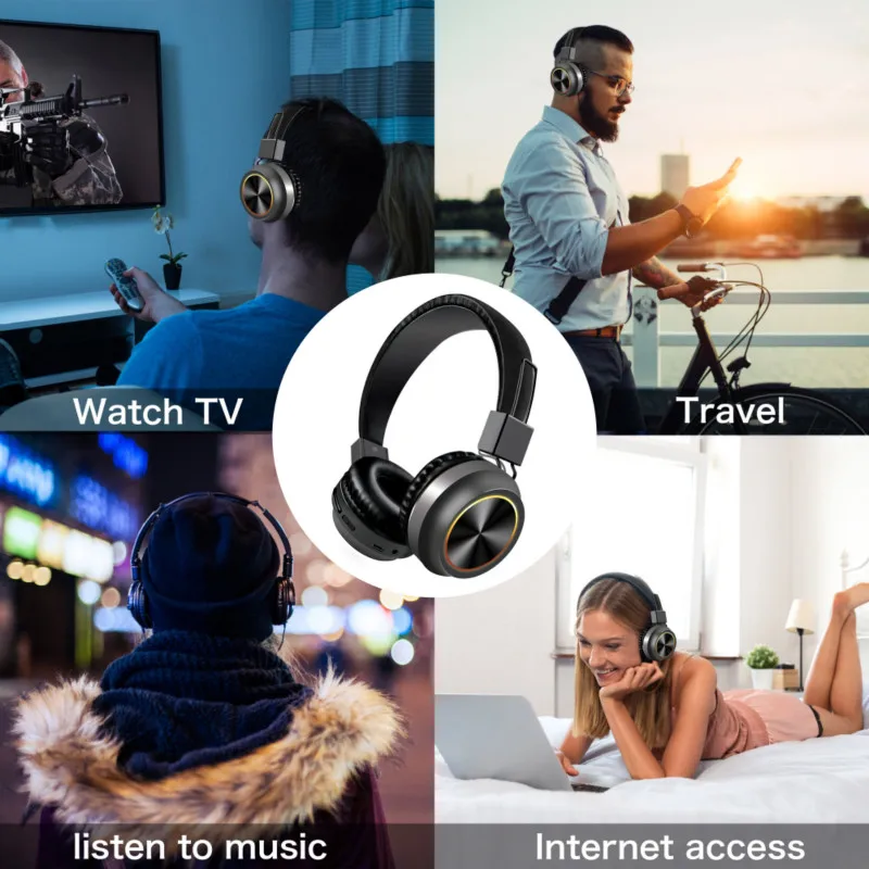 Bluetooth-Hovedtelefoner Frit Udtrækkelig Over Øret LED-Lys Op, Trådløse Hovedtelefoner, Foldbar Stereo Hovedtelefoner Bluetooth 5.0