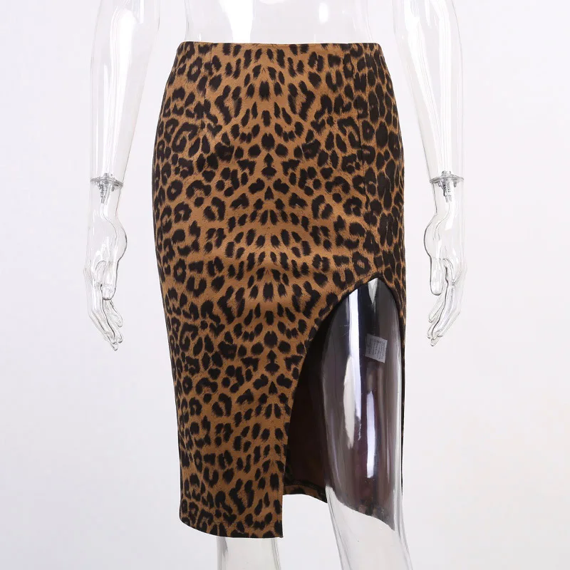Julissa Mo Leopard Print I Høj Talje Nederdel For Kvinder 2020 Split A-Linje Kort Sexet Mini Kjole Tynde Streetwear Damer Part Nederdel