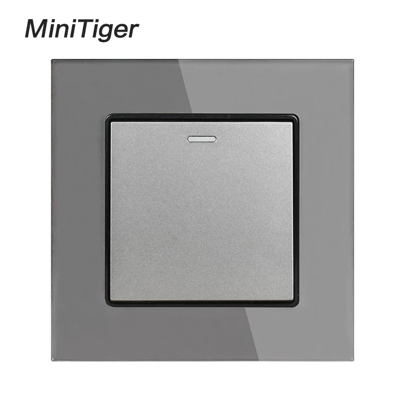 Minitiger Hvid Luksus Hærdet Krystal Glas Panel, 1 Gang 1 Måde Wall Light-Knappen Tænd / Sluk-kontakt på Væggen 16A 250V AC