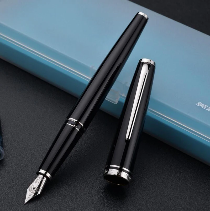 Gratis Forsendelse I Klassisk Design Helt 981 Luksus Business Metal Fountain Pen Bedste Kvalitet Glat Skriftligt Pen Kort Pakning
