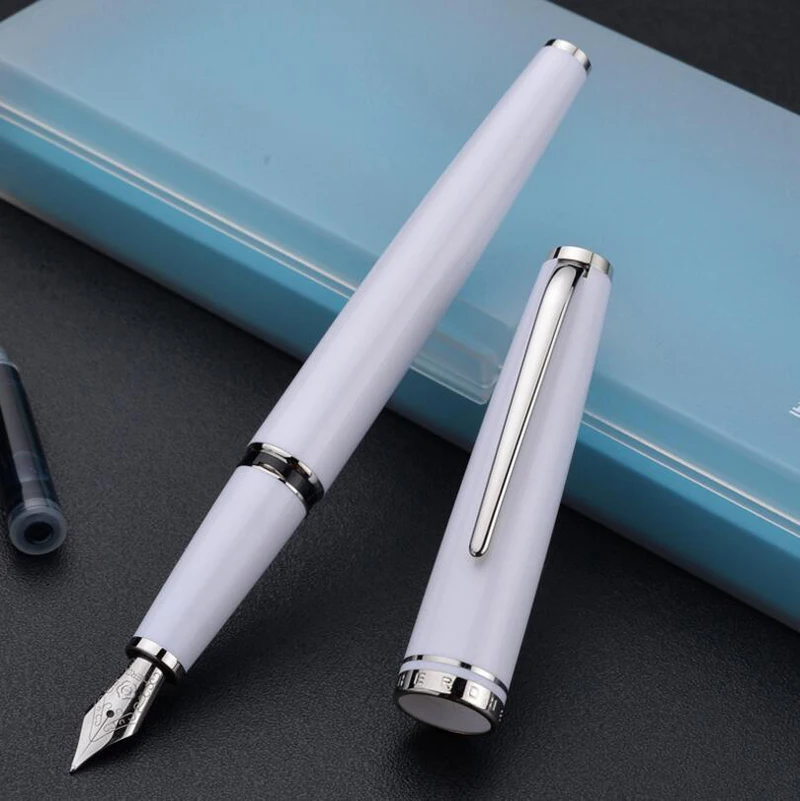 Gratis Forsendelse I Klassisk Design Helt 981 Luksus Business Metal Fountain Pen Bedste Kvalitet Glat Skriftligt Pen Kort Pakning