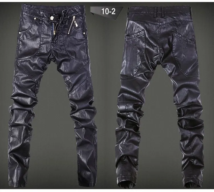 MIXCUBIC mode tynde kraniet Splejset læder bukser mænd casual slim fit vask Lokomotiv læder bukser mænd fødder bukser,28-36