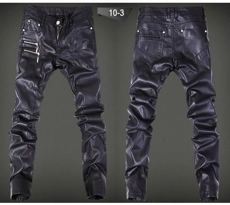 MIXCUBIC mode tynde kraniet Splejset læder bukser mænd casual slim fit vask Lokomotiv læder bukser mænd fødder bukser,28-36