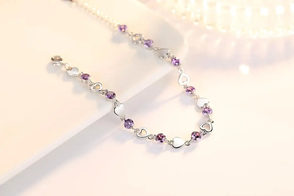 Ny Mode 925 Sterling Sølv Kærlighed Hjerte med Zirkonia til Armbånd Til Kvinder Krystal Smykker pulseira feminina S-B144