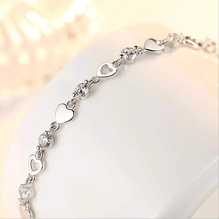 Ny Mode 925 Sterling Sølv Kærlighed Hjerte med Zirkonia til Armbånd Til Kvinder Krystal Smykker pulseira feminina S-B144