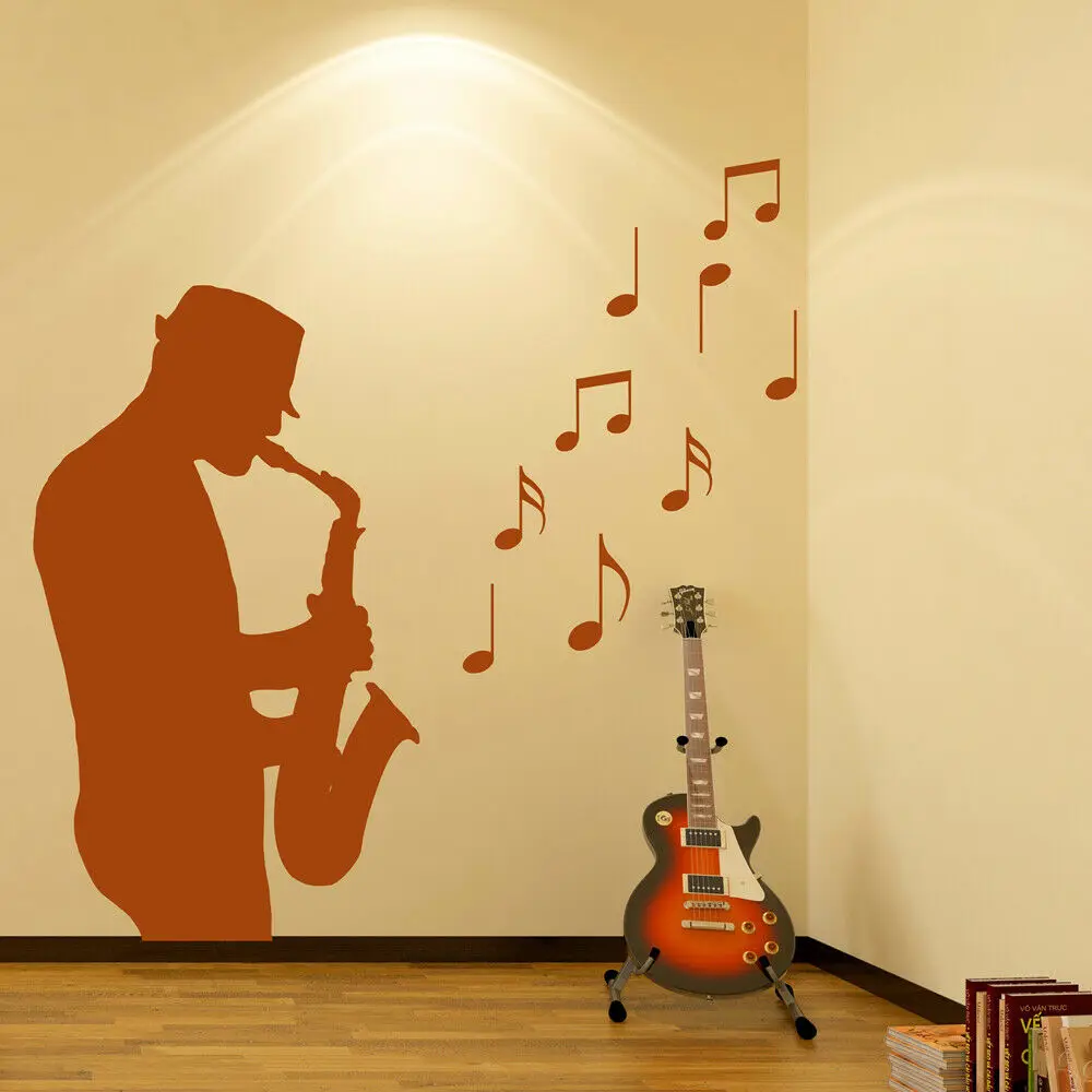 Jazz Saxofon Musiker Wall Sticker Vinyl Sax Mand Musikalske Noter Stue, Soveværelse Wall Sticker Flytbare Kunst, Indretning Vægmaleri Z249