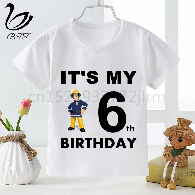 Fødselsdag Tshirt Brandmand Sam Kids Fødselsdag Gave T-shirt Børn Tegnefilm Sjove Udskrivning fødselsdagsfest t-Shirts