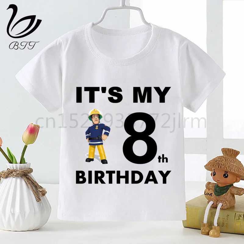 Fødselsdag Tshirt Brandmand Sam Kids Fødselsdag Gave T-shirt Børn Tegnefilm Sjove Udskrivning fødselsdagsfest t-Shirts