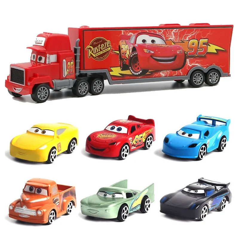 7Pcs/set Biler Disney Pixar Cars 3 Lynet McQueen Mater Somkey Onkel Mack Truck 1:55 Trykstøbt Bil Model til Børn Julegave