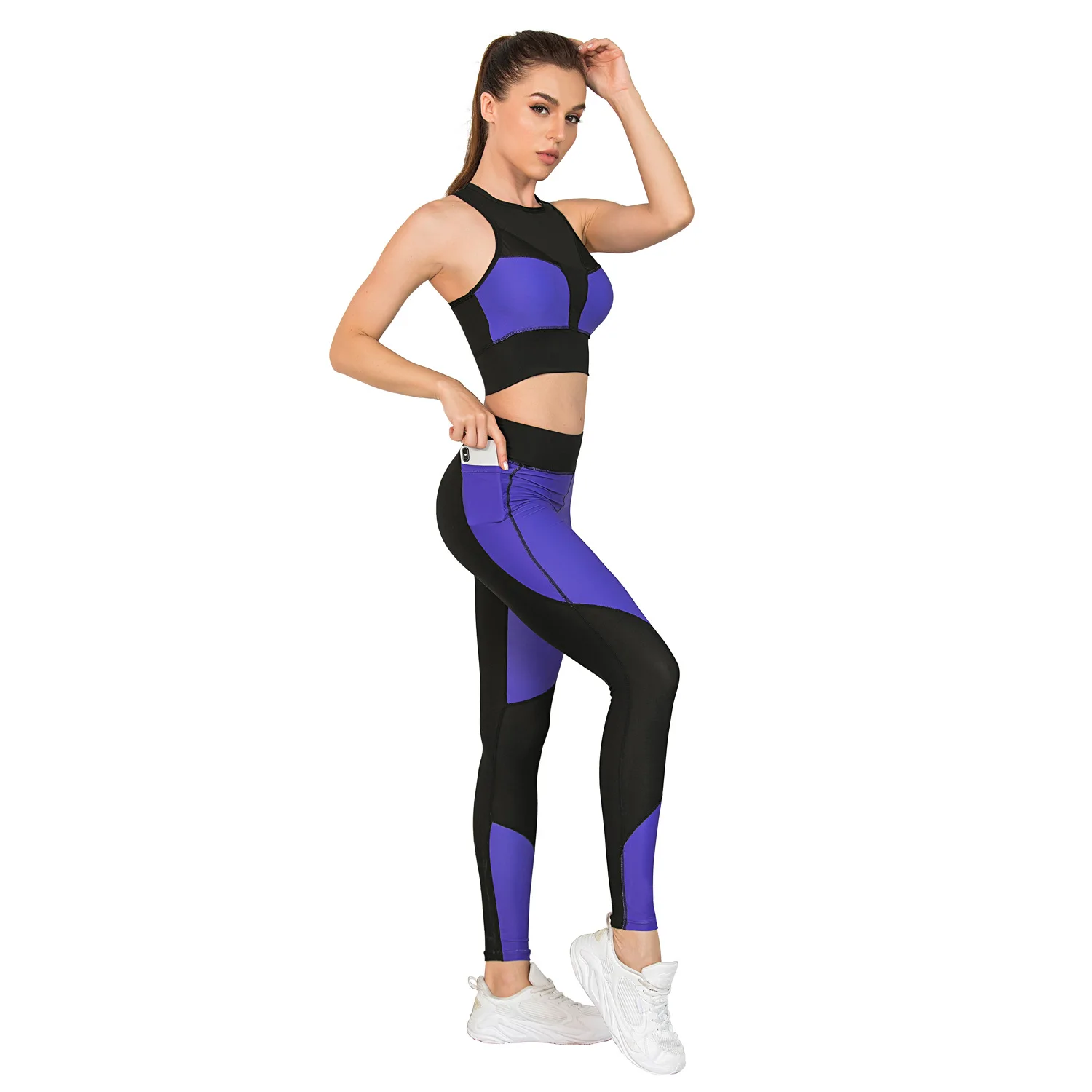 Mesh 2STK Problemfri Kvinder Yoga Sæt Træning Sportstøj Fitness Tøj Trænings-og Ærmeløs Afgrøde Top Høj Talje Leggings Sport Passer til