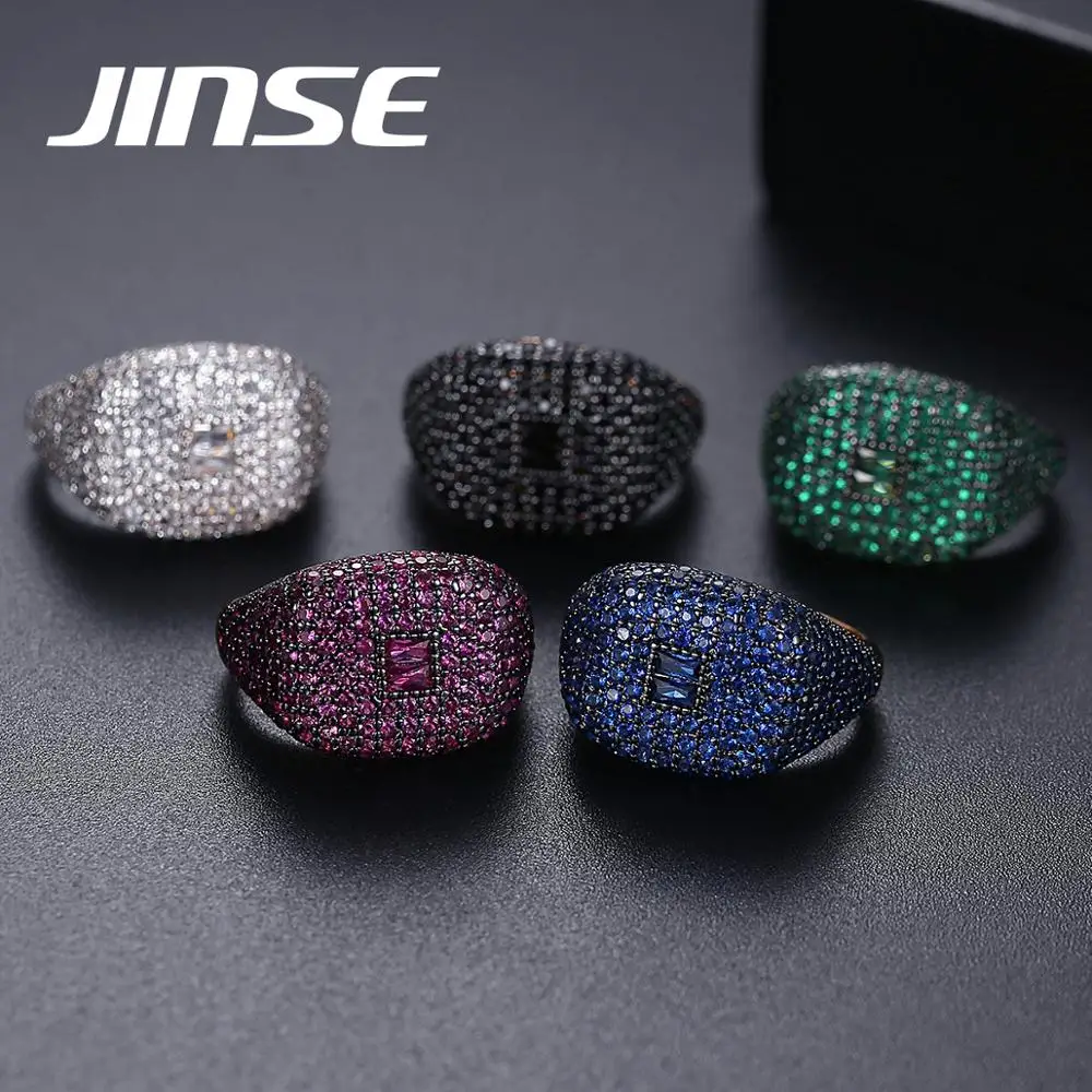 JINSE Mode Farverige Cubic Zircon Iced Out Ringe Til Mænd, Kvinder, Rose Guld Belagt Justerbar Ring Hip Hop Smykker Gaver