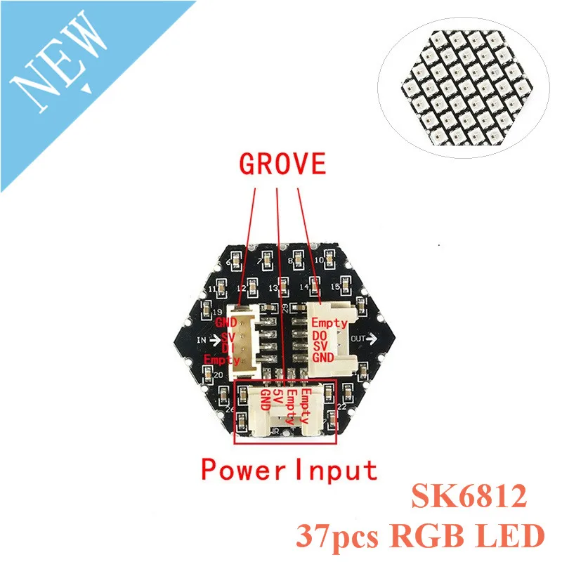 M5Stack HEX RGB LED Lys Bord SK6812 37pcs LED GROVE Port og Power Input Kompatibel ws2812 M5Stack UI-Flow For Arduino