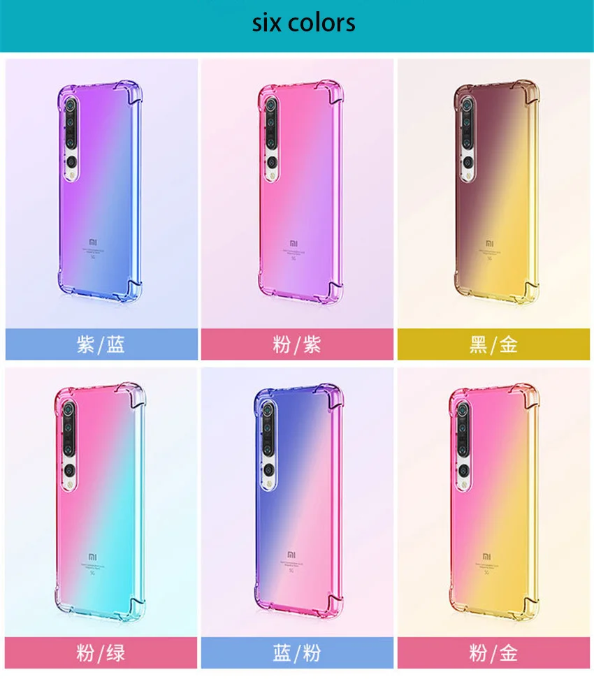 2020 Ny gradient tpu for Xiaomi mi 10 note 10 pro sag solid farve mi 9 lite 9t pro tilfælde stødsikkert Xiaomi mi note 10 lite sag