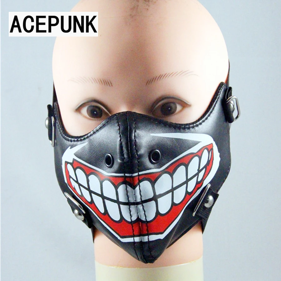 Anime Cosplay Ghoul Masker Store Tænder Punk Maske Punk Syntetiske PU Læder Sjov Fest Læder Masker Motorcykel Ydeevne Maske