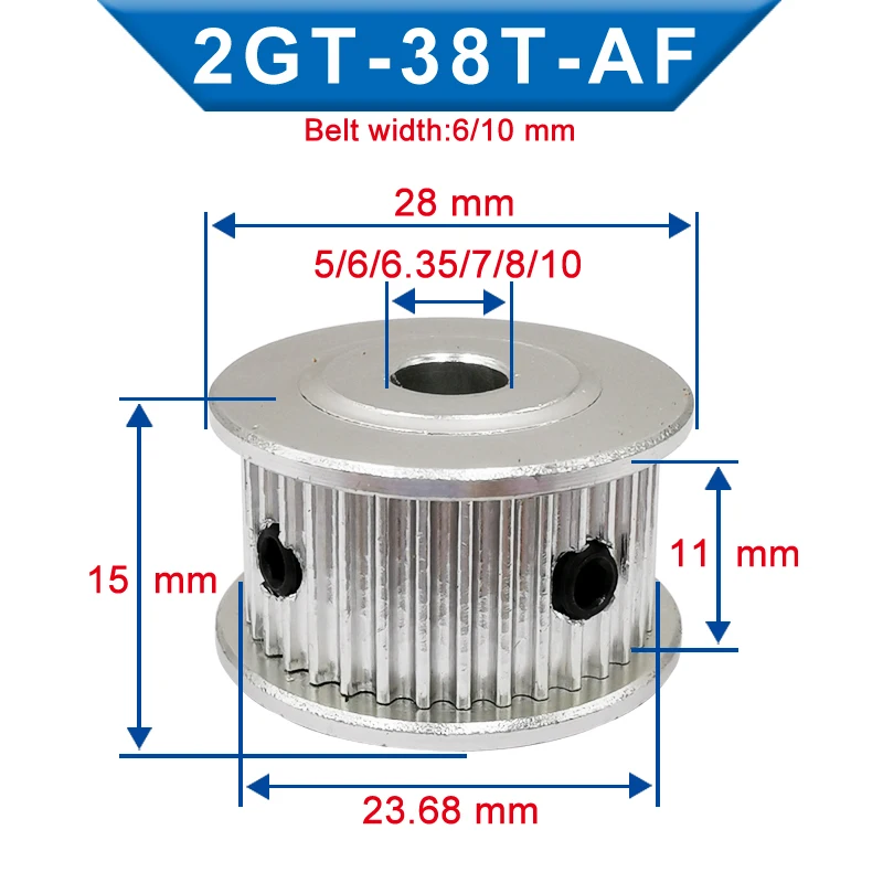 GT2-38T pulley hjul, Indre Huldiameter 5/6/6.35/7/8/10 mm Aluminium Skive bredde 7/11 mm Match Med 6/10mm Timing Bælte Til 3D Printer