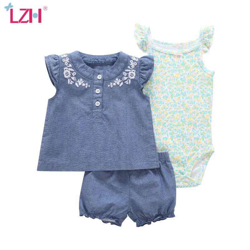 2020 Sommeren Nyfødte Baby Piger, Tøj, Bomuld, T-shirt+Rompers+Shorts 3stk Tøj, der Passer Børn Spædbarn Baby Tøj 6-24 Måneders Sæt
