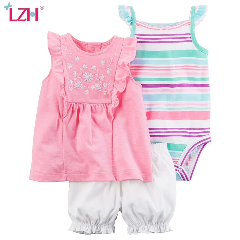 2020 Sommeren Nyfødte Baby Piger, Tøj, Bomuld, T-shirt+Rompers+Shorts 3stk Tøj, der Passer Børn Spædbarn Baby Tøj 6-24 Måneders Sæt