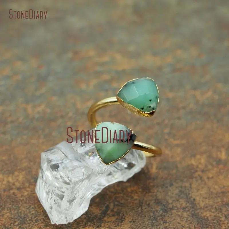 5Pcs Billige Australske Jades Ring Dobbelt Guld Galvaniseret Facetteret Trangle Ring Online Justerbar RM5572