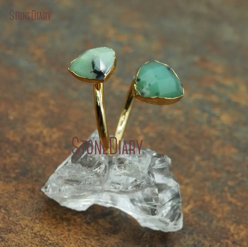 5Pcs Billige Australske Jades Ring Dobbelt Guld Galvaniseret Facetteret Trangle Ring Online Justerbar RM5572