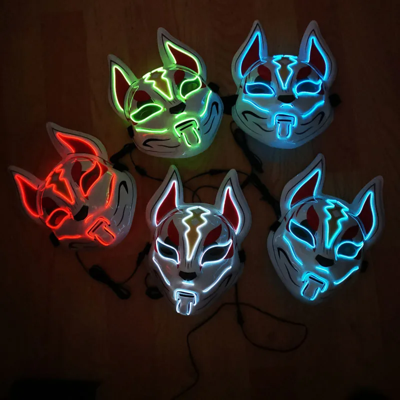 2AA magt Halloween Maske Fox EL Wire Maske Blottere Cosplay LED neon Maskerade Maske til Glødende Dans Karneval Fest Masker